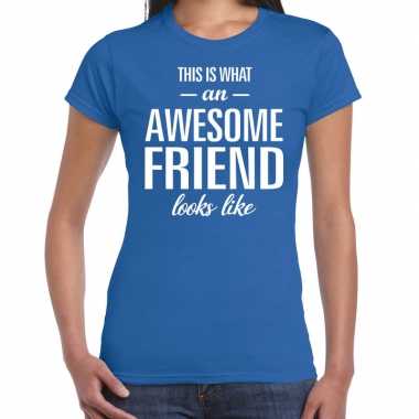 Awesome friend cadeau blauw dames t-shirt kopen