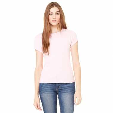 Basic licht roze ronde hals dames t-shirt kopen