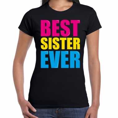 Best sister ever / beste zus ooit fun zwart dames t-shirt kopen