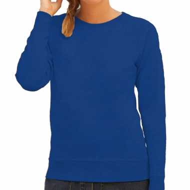Blauwe sweater / sweat trui raglan mouwen ronde hals dames t-shirt kopen