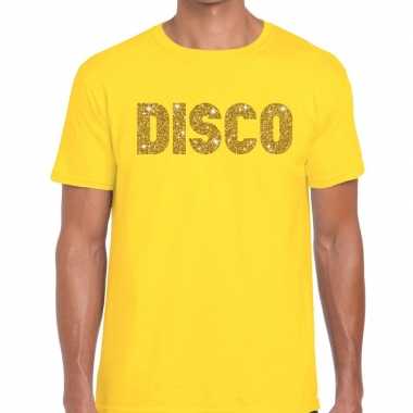 Disco goud glitter tekst geel heren t-shirt kopen