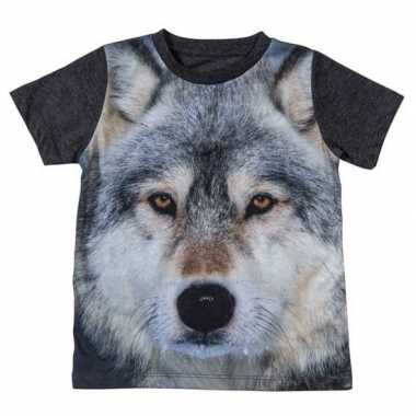 Donkergrijs wolf kinderen t-shirt kopen