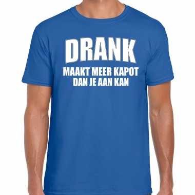 Drank maakt meer kapot dan je aan kan fun blauw heren t-shirt kopen
