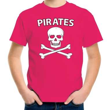 Fout piraten / foute party verkleed roze kids t-shirt kopen