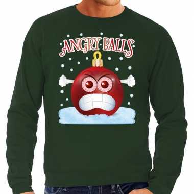 Foute kerst sweater / trui angry balls groen heren t-shirt kopen