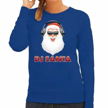 Foute kersttrui blauw dj santa koptelefoon dames t-shirt kopen