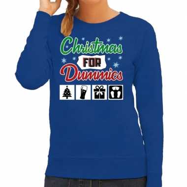 Foute kersttrui christmas for dummies blauw dames t-shirt kopen