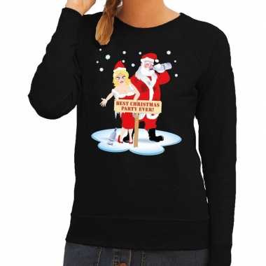 Foute kersttrui dronken kerstman kerstvrouw zwart dames t-shirt kopen