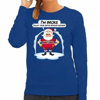 Foute kersttrui im broke enjoy your gifts blauw dames t-shirt kopen