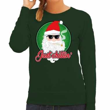 Foute kersttrui just chillin groen dames t-shirt kopen