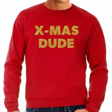 Foute kersttrui x mas dude gouden glitter letters rood heren t-shirt kopen