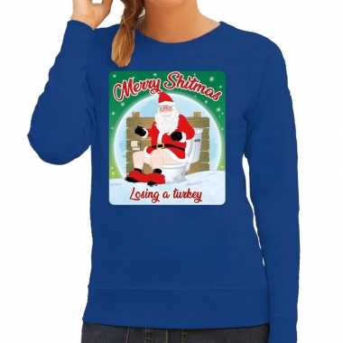 Foute kersttrui merry shitmas blauw dames t-shirt kopen