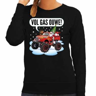 Foute kersttrui monstertruck santa zwart dames t-shirt kopen