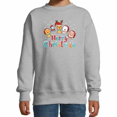 Foute kersttrui / sweater dieren merry christmas grijs kids t-shirt kopen