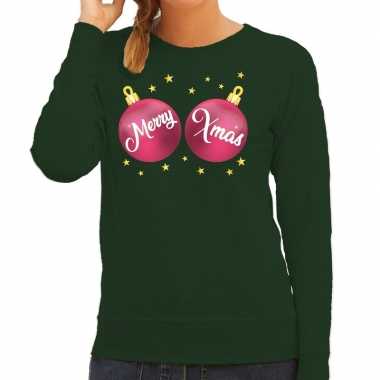 Foute kersttrui / sweater groen roze merry xmas dames t-shirt kopen