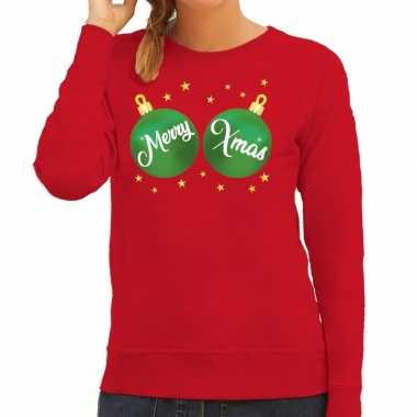 Foute kersttrui / sweater rood merry xmas dames t-shirt kopen