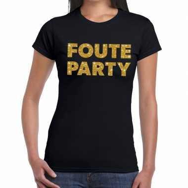 Foute party gouden glitter tekst zwart dames t-shirt kopen