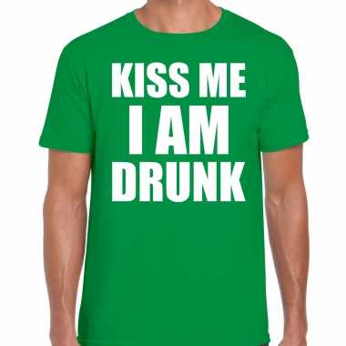 Fun kiss me i am drunk groen heren t-shirt kopen