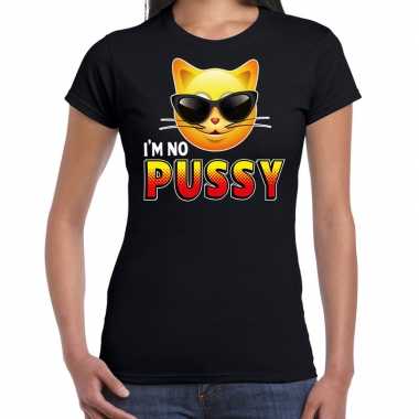 Funny emoticon i am no pussy zwart dames t-shirt kopen