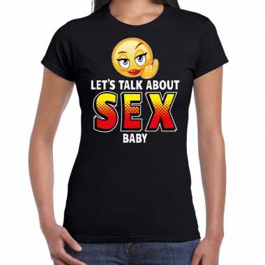 Funny emoticon lets talk about sex zwart dames t-shirt kopen