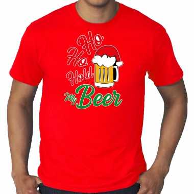 Grote maten ho ho hold my beer fout kerst / outfit rood heren t-shirt kopen
