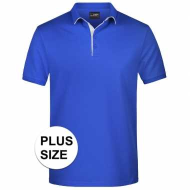 Grote maten polo golf pro premium blauw/wit heren t-shirt kopen
