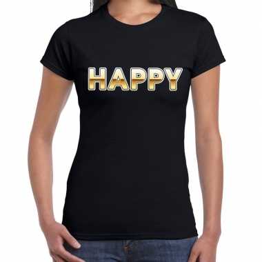 Happy fun tekst zwart dames t-shirt kopen