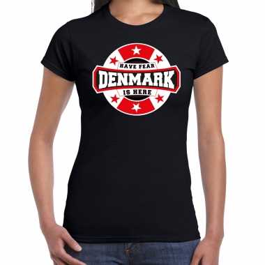 Have fear denmark is here / denemarken supporter zwart dames t-shirt kopen
