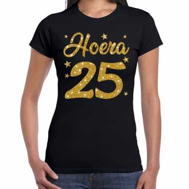 Hoera jaar verjaardag / jubileum cadeau goud glitter zwart dames t-shirt kopen