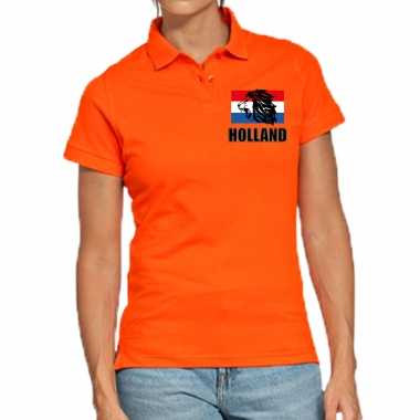 Holland leeuw vlag borst oranje polo holland / nederland supporter ek/ wk dames t-shirt kopen