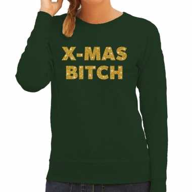 Kersttrui christmas bitch gouden glitter letters groen dames t-shirt kopen