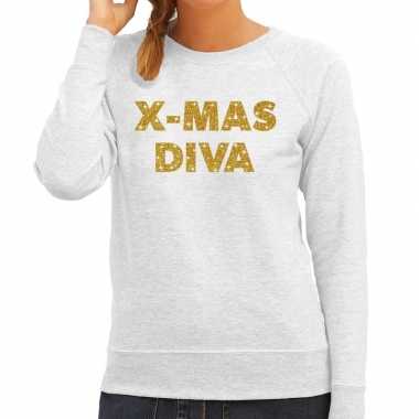 Kersttrui christmas diva gouden glitter letters grijs dames t-shirt kopen