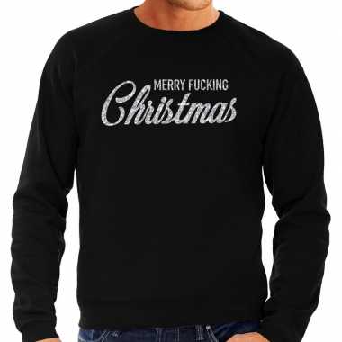 Kersttrui merry fucking christmas zilver glitter zwart heren t-shirt kopen