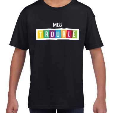 Miss trouble fun tekst zwart kids t-shirt kopen