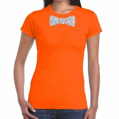 Oranje fun vlinderdas glitter zilver dames t-shirt kopen