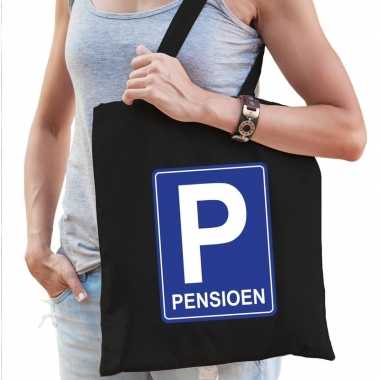 Pensioen p parkeerbord cadeau tas zwart dames t-shirt