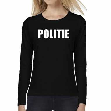 Politie tekst long sleeve zwart dames t-shirt kopen
