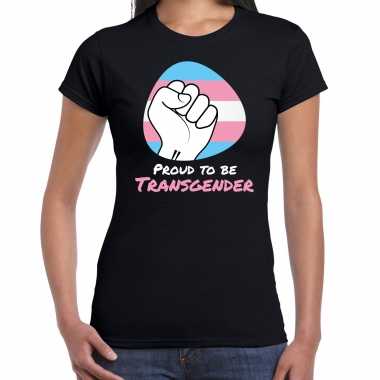Proud to be transgender pride vlag vuist / lhbt zwart dames t-shirt kopen