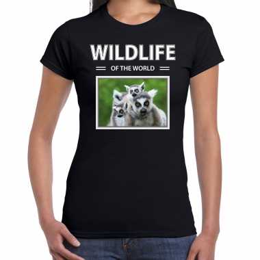 Ringstaart maki dieren foto wildlife of the world zwart dames t-shirt kopen