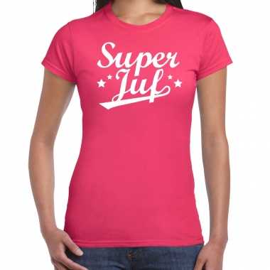 Super juf cadeau roze dames t-shirt kopen