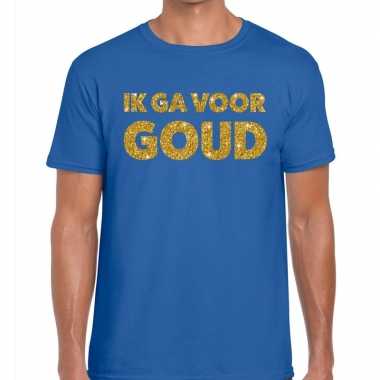 Toppers ik ga goud glitter tekst blauw heren t-shirt kopen
