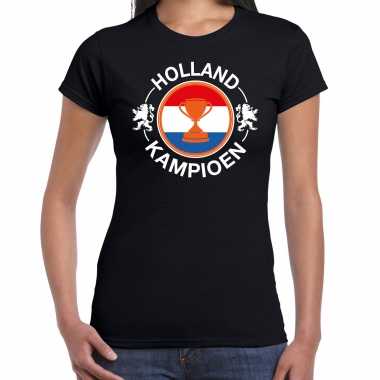 Zwart holland / nederland supporter holland kampioen beker ek/ wk dames t-shirt kopen