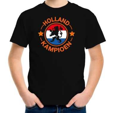 Zwart holland / nederland supporter holland kampioen leeuw ek/ wk kinderen t-shirt kopen