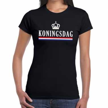 Zwart koningsdagmet hollandse vlag kroontje dame t-shirt kopen