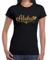 Aloha gouden glitter hawaii zwart dames t-shirt