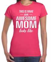 Awesome mom tekst roze dames t-shirt