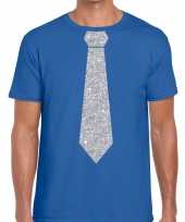 Blauw fun stropdas glitter zilver heren t-shirt