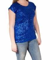 Blauwe glitter pailletten disco dames l xl t-shirt