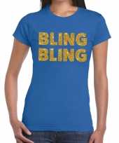 Bling bling glitter tekst blauw dames t-shirt
