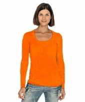 Bodyfit dames lange mouwen longsleeve oranje t-shirt